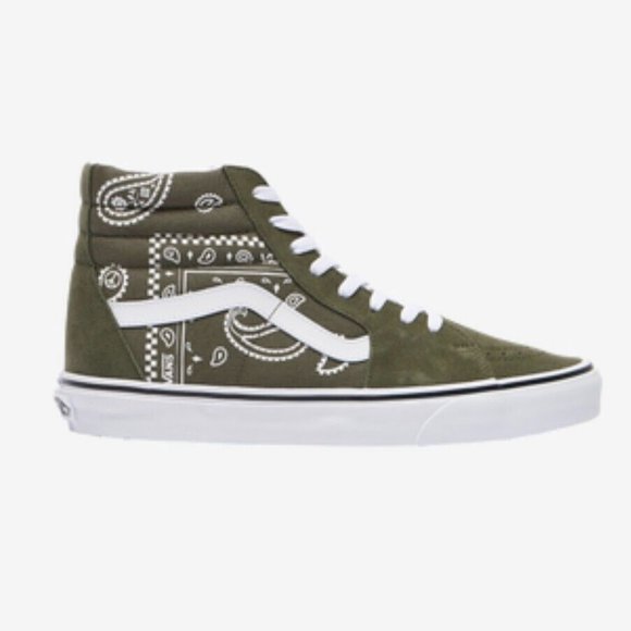VANS Mens Sk8 Hi Peace Paisley Olive Green Bandana Sneakers New Multiple Sizes - Picture 2 of 6